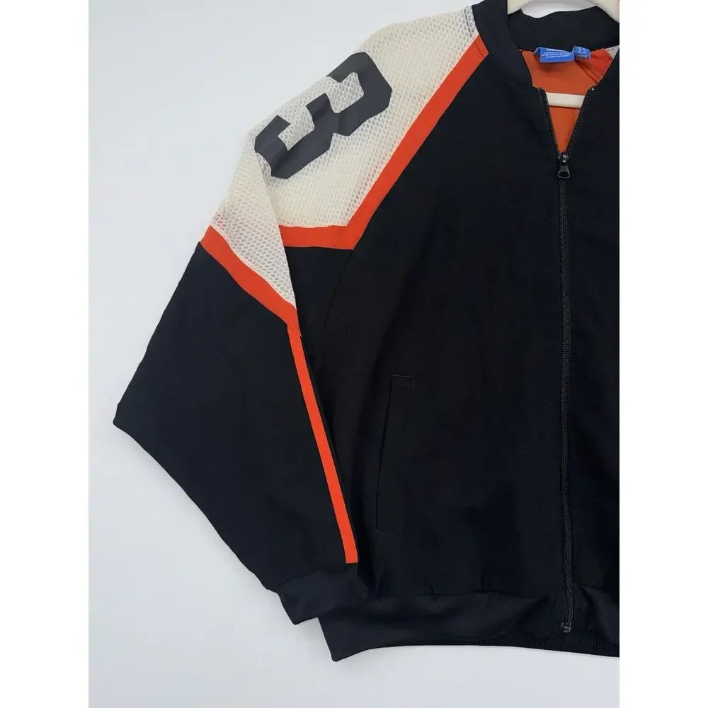 adidas Originals Men's Black & Orange Track Jacket Full Zip 3-Stripes Pockets M